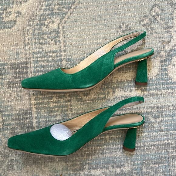 BY FAR Diana Suede Slingback Pumps Size 8 Kelly Green - Picture 7 of 11